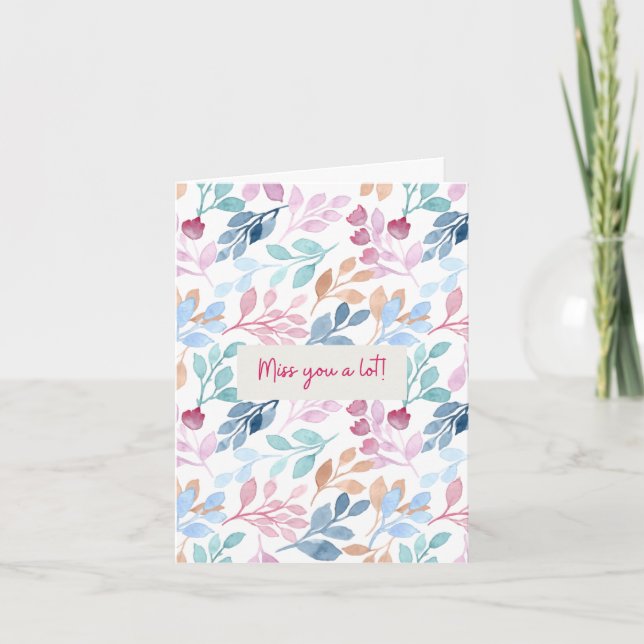 Watercolor Nature Pattern Miss you Affirmation  Card (Front)