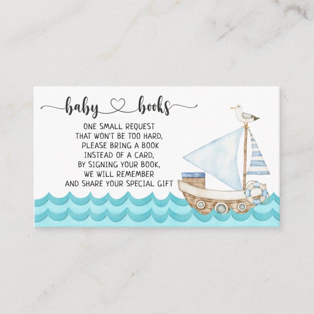 Watercolor Nautical Baby Shower Book request Enclosure Card (Front)