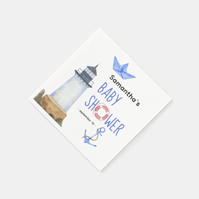 Watercolor nautical - baby shower napkin (Corner)