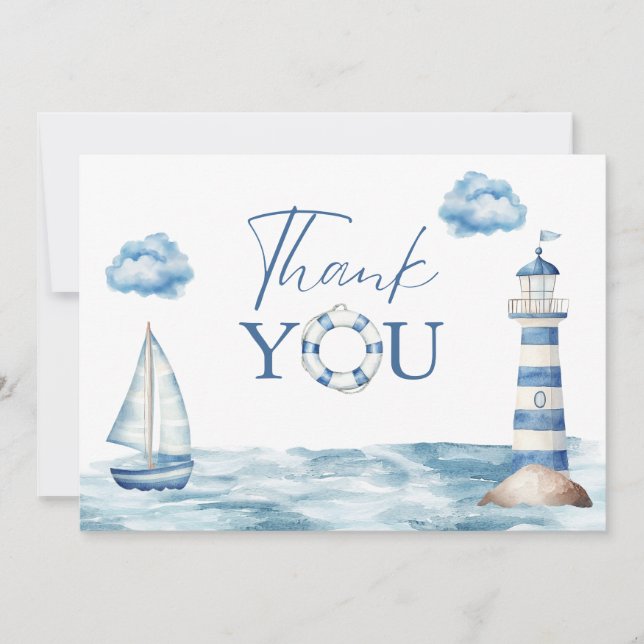 Watercolor Nautical Baby Shower Thank You Card (Front)