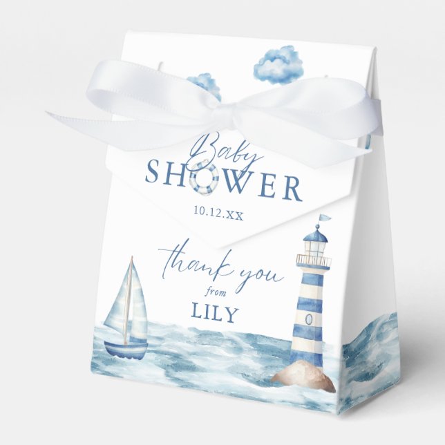 Watercolor Nautical Baby Shower Thank You Favor Box (Front Side)