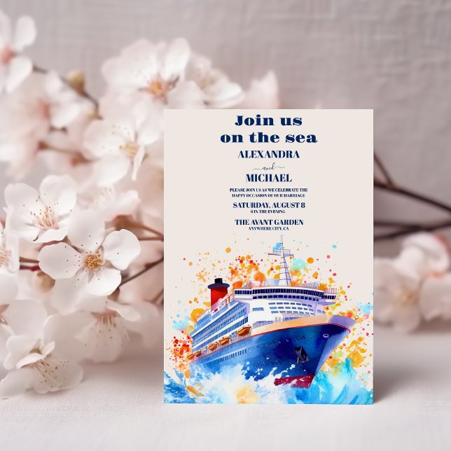 Watercolor Nautical Beach Cruise Palm Wedding Invitation (Creator Uploaded)