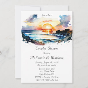 Watercolor Nautical Beach Scene Couples Shower Invitation
