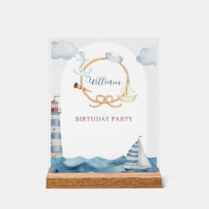 Watercolor Nautical Birthday Party Acrylic Sign
