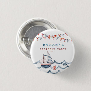 Watercolor Nautical Birthday Party Monogram 1 Inch Round Button