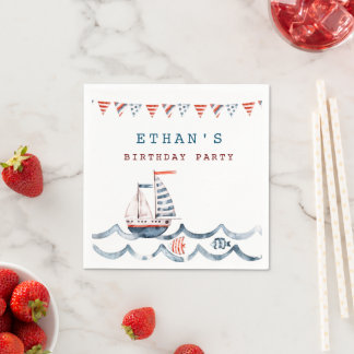 Watercolor nautical birthday party monogram napkin