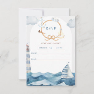 Watercolor Nautical Birthday Party RSVP Card