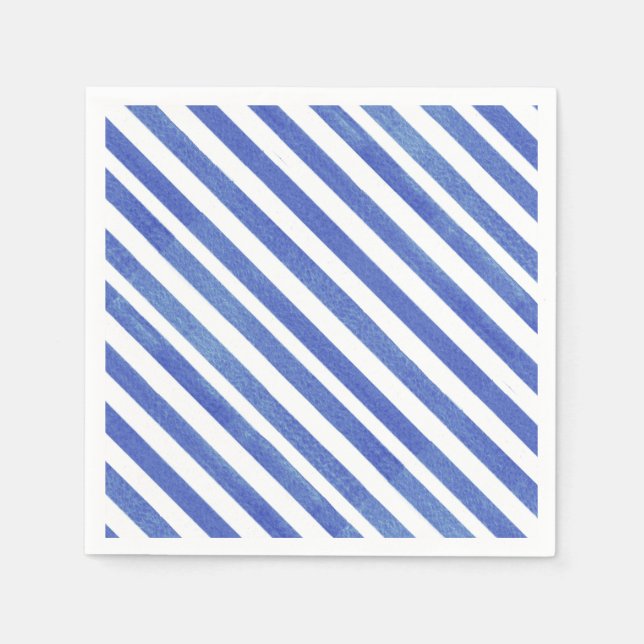 Watercolor Nautical Blue and White Stripes Napkin (Front)