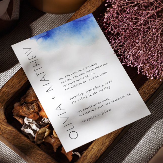 Watercolor nautical blue simple modern wedding invitation (Creator Uploaded)