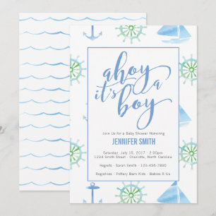 Watercolor Nautical Boy Baby Shower Invitation