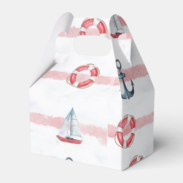 Watercolor Nautical Boy Birthday Party  Favor Box (Front Side)