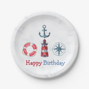 Watercolor Nautical Boy Birthday Party Paper Plate