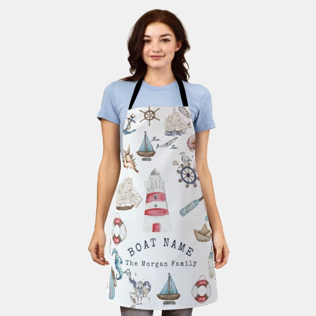 Watercolor Nautical Elements Sailor Apron (Worn)