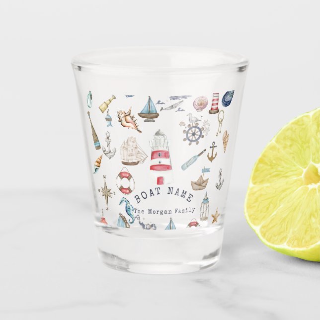 Watercolor Nautical Elements Sailor Shot Glass (Front)