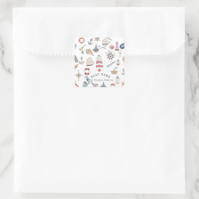 Watercolor Nautical Elements Sailor Square Sticker (Bag)