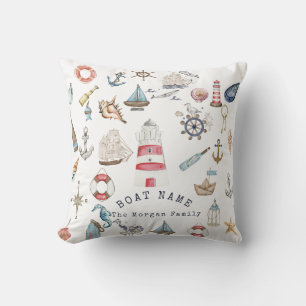 Watercolor Nautical Elements Sailor Throw Pillow