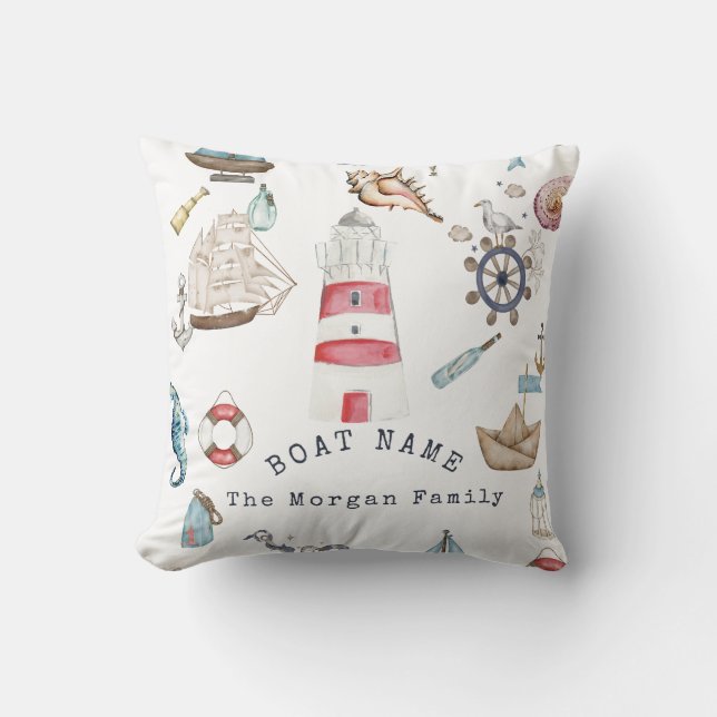 Watercolor Nautical Elements Sailor Throw Pillow (Front)