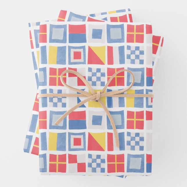 Watercolor Nautical Flags Maritime Sailing Shower Wrapping Paper Sheet (In situ)