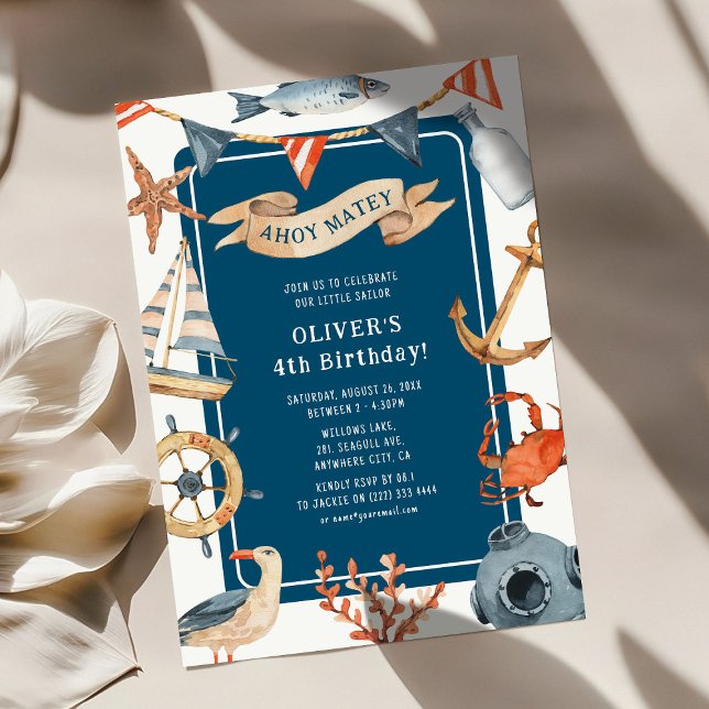 Watercolor Nautical Kids Birthday Party Invitation (Creator Uploaded)