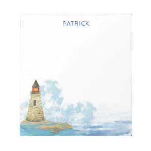 Watercolor Nautical Lighthouse Personalized Name Notepad
