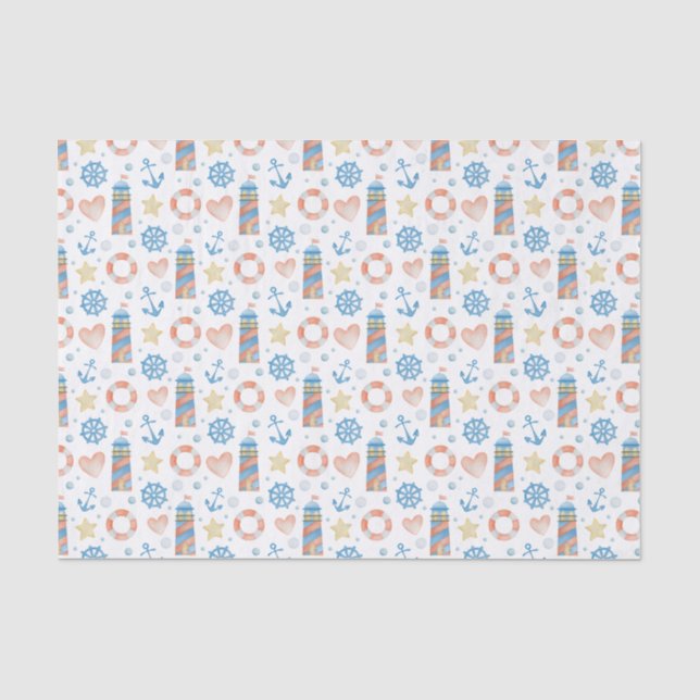 Watercolor Nautical Lighthouse Tissue Paper (Front)