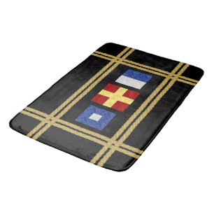 Watercolor Nautical Maritime Signal Flag Monogram Bath Mat