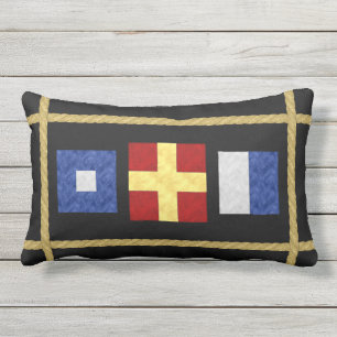 Watercolor Nautical Maritime Signal Flag Monogram Outdoor Pillow