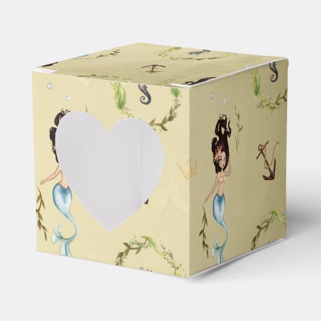 Watercolor Nautical Mermaid Favor Box (Front Side)