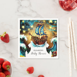 Watercolor Nautical Pirate Baby Shower Napkin