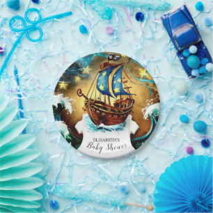 Watercolor Nautical Pirate Baby Shower Paper Plate