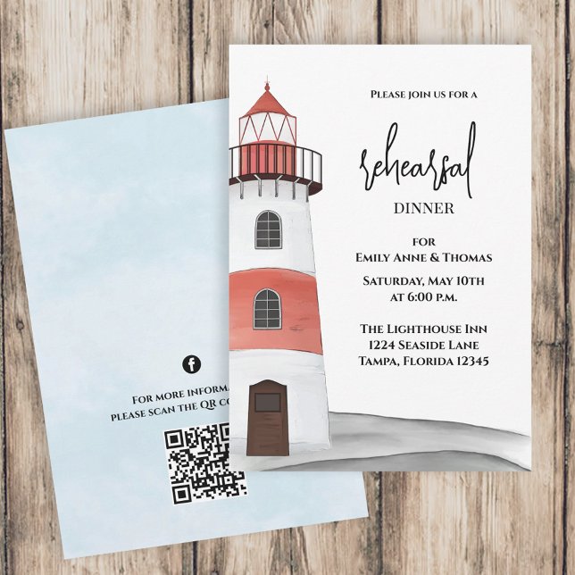 Watercolor Nautical Rehearsal Dinner QR Code  Invitation (Creator Uploaded)
