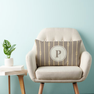 Watercolor Nautical Rope knot Stripes Monogram Lumbar Pillow