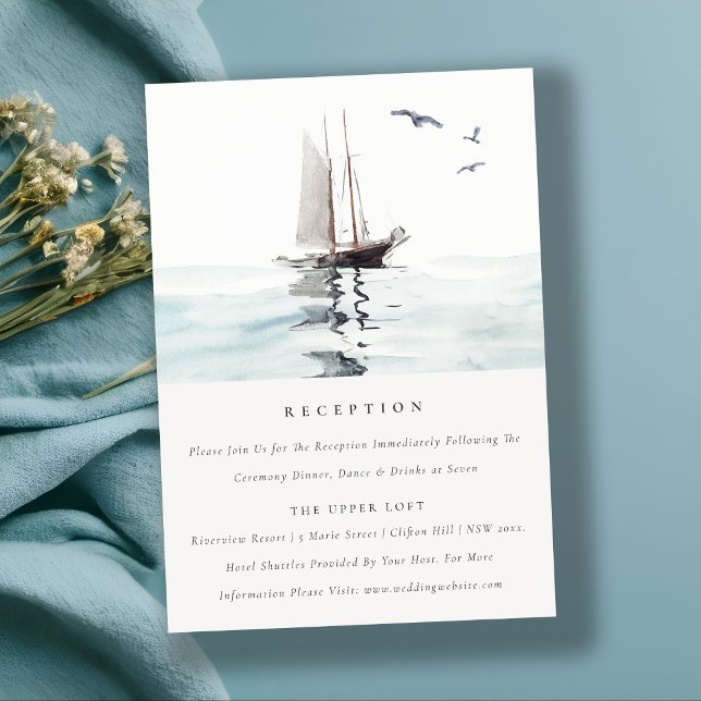 Watercolor Nautical Sail Yacht Wedding Reception Enclosure Card (Creator Uploaded)