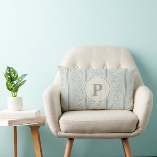 Watercolor Nautical Sailing Boat Stripe Monogram Lumbar Pillow