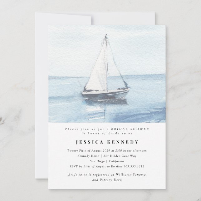Watercolor Nautical Sailing Bridal Shower  Invitation (Front)