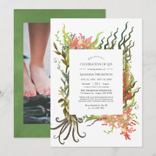 Watercolor Nautical Seaweed Celebration of Life Invitation