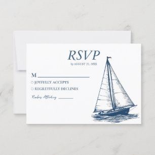 Watercolor Nautical Ship Sailing Yacht Wedding RSVP Card