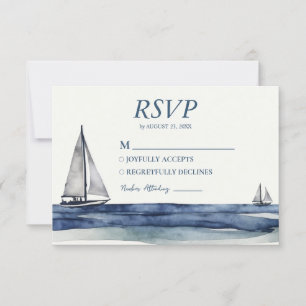 Watercolor Nautical Ship Sailing Yacht Wedding RSVP Card