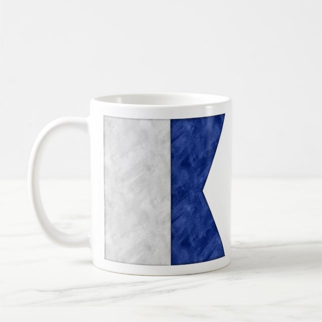 Watercolor Nautical Signal Maritime Flag Coffee Mug (Left)