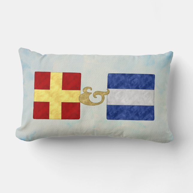 Watercolor Nautical Signal Maritime Flag | NB API Lumbar Pillow (Front)