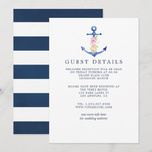 Watercolor Nautical Themed Wedding Guest Details Invitation