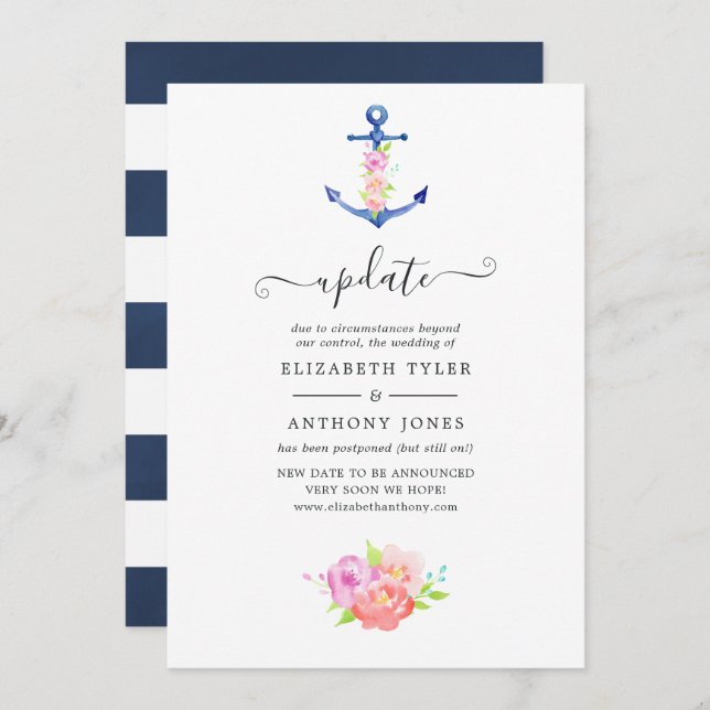 Watercolor Nautical Wedding Update Invitation (Front/Back)
