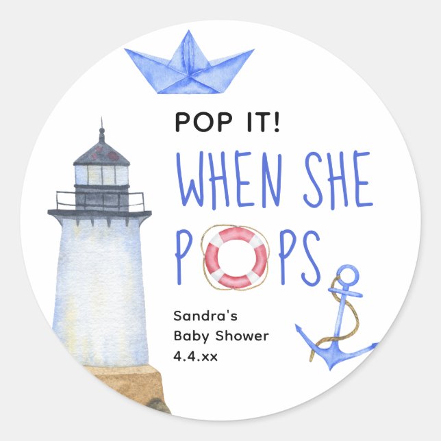 Watercolor nautical - when she pops classic round sticker (Front)