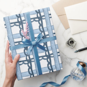 Watercolor Navy and Blue Plaid Wrapping Paper