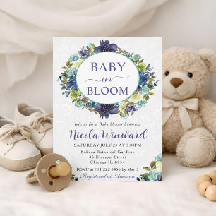 Watercolor Navy and Blue Wreath Baby Shower Invitation