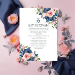 Watercolor Navy and Blush Floral Bat Mitzvah Invitation<br><div class="desc">Trendy blush pink and navy blue floral bat mitzvah invite customizable to your event specifics.</div>