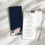 watercolor navy and blush floral wedding menu<br><div class="desc">modern floral design. Elegant watercolor roses with navy and blush colour. You can personalize the text and colours.</div>