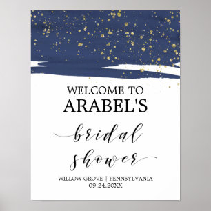 Watercolor Navy and Gold Bridal Shower Welcome Poster