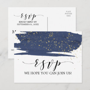 Watercolor Navy and Gold Menu Choice RSVP Postcard