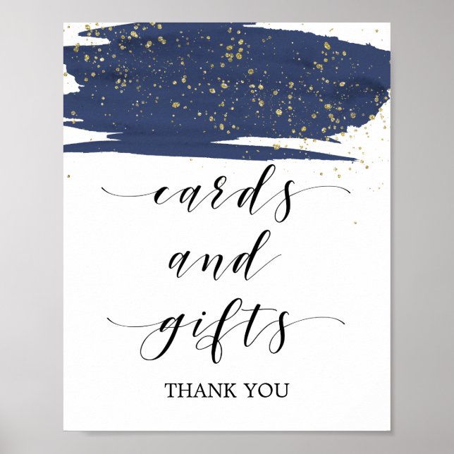 Watercolor Navy and Gold Sparkle Cards & Gifts Poster (Front)